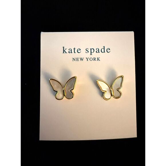 NWT Kate Spade New York Mother of Pearl Butterfly Earrings with Pearl Backs - Picture 1 of 4